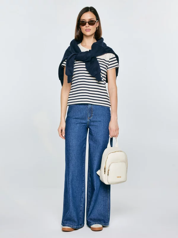 Koszulka damska w paski granatowo-beżowa Norisa 403