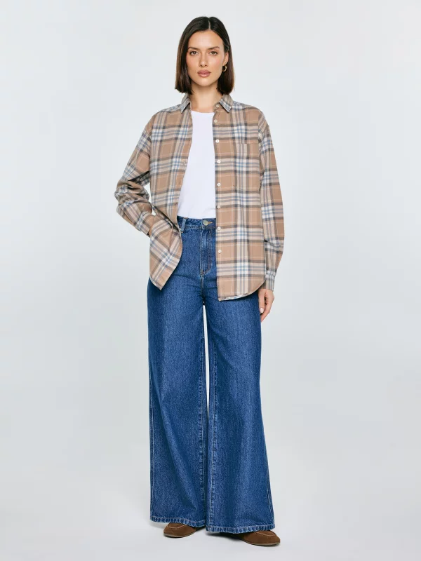 Koszula damska flanelowa w kratę beżowa Notina 801