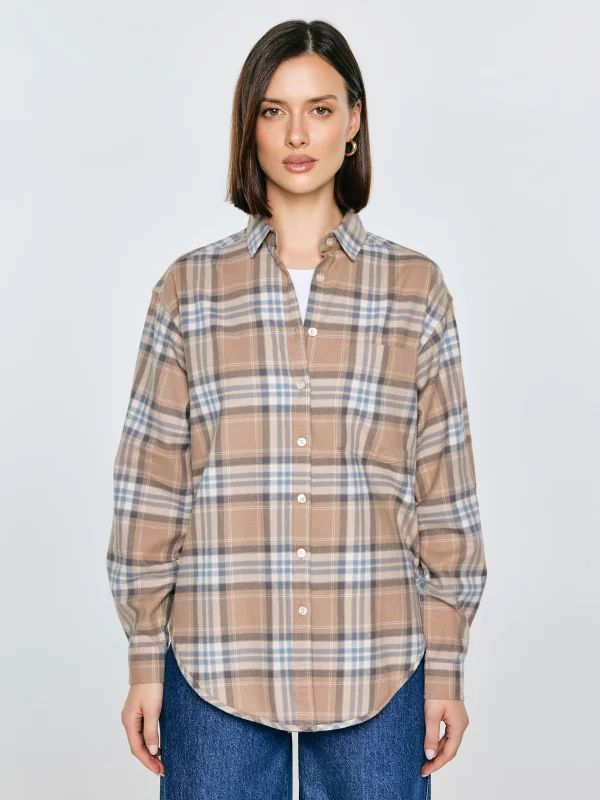Koszula damska flanelowa w kratę beżowa Notina 801