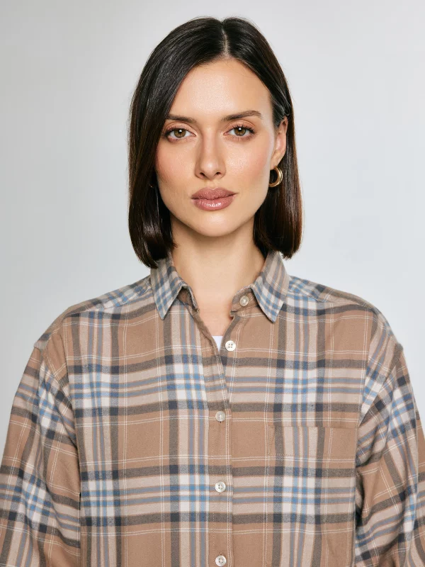 Koszula damska flanelowa w kratę beżowa Notina 801