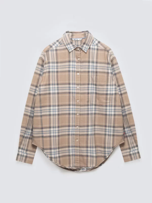 Koszula damska flanelowa w kratę beżowa Notina 801
