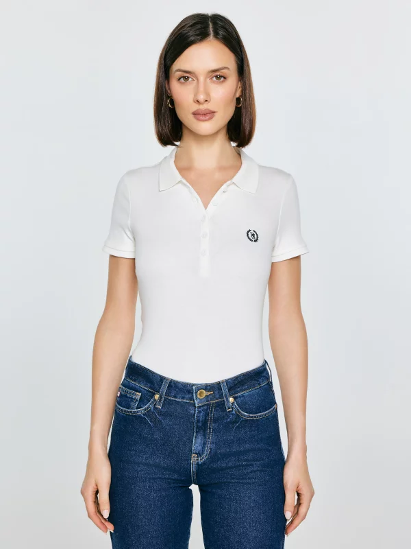 Koszulka damska polo w prążek biała Rella 100