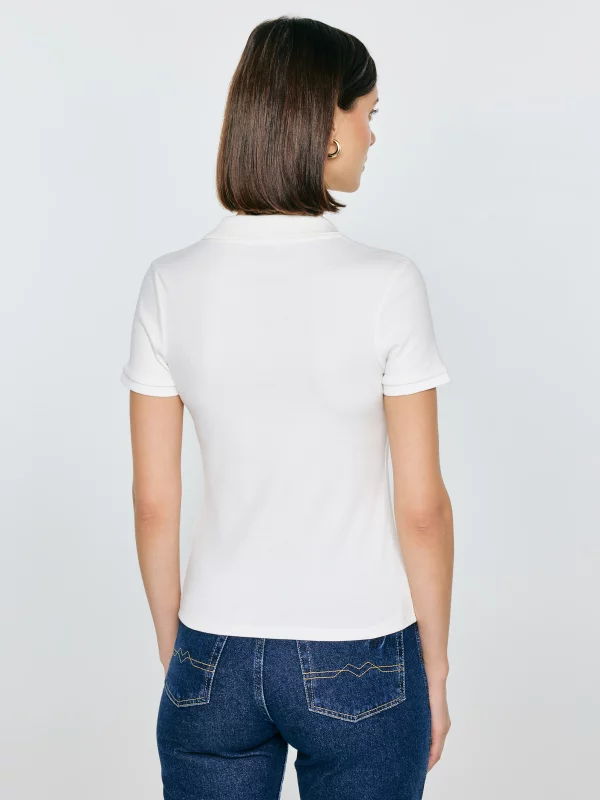 Koszulka damska polo w prążek biała Rella 100