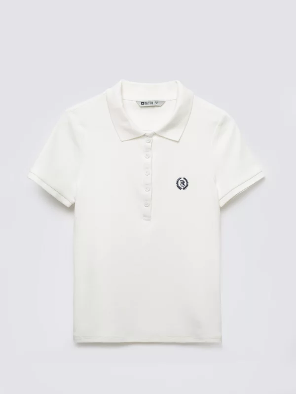 Koszulka damska polo w prążek biała Rella 100