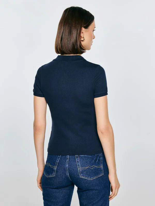 Koszulka damska polo w prążek granatowa Rella 403