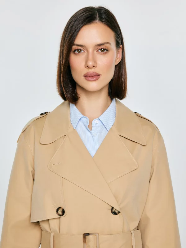 Trencz damski dwurzędowy z paskiem beżowy Retinsa 801