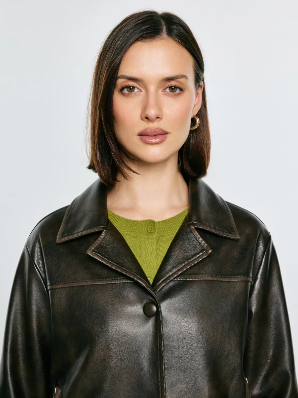 Kurtka damska ze skóry ekologicznej brązowa Sandrosa 804