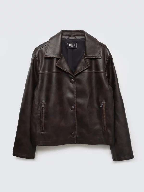 Kurtka damska ze skóry ekologicznej brązowa Sandrosa 804