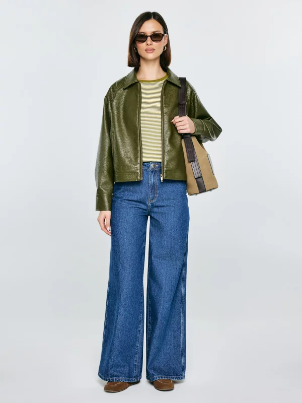 Koszulka damska w paski z haftem zielona Zenaisa 301