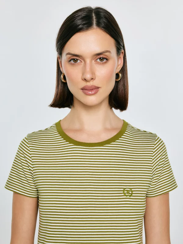 Koszulka damska w paski z haftem zielona Zenaisa 301