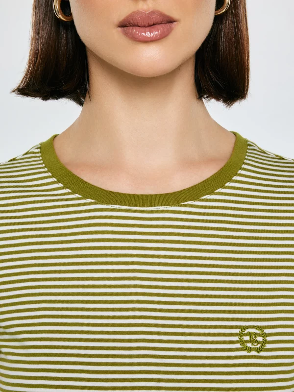 Koszulka damska w paski z haftem zielona Zenaisa 301