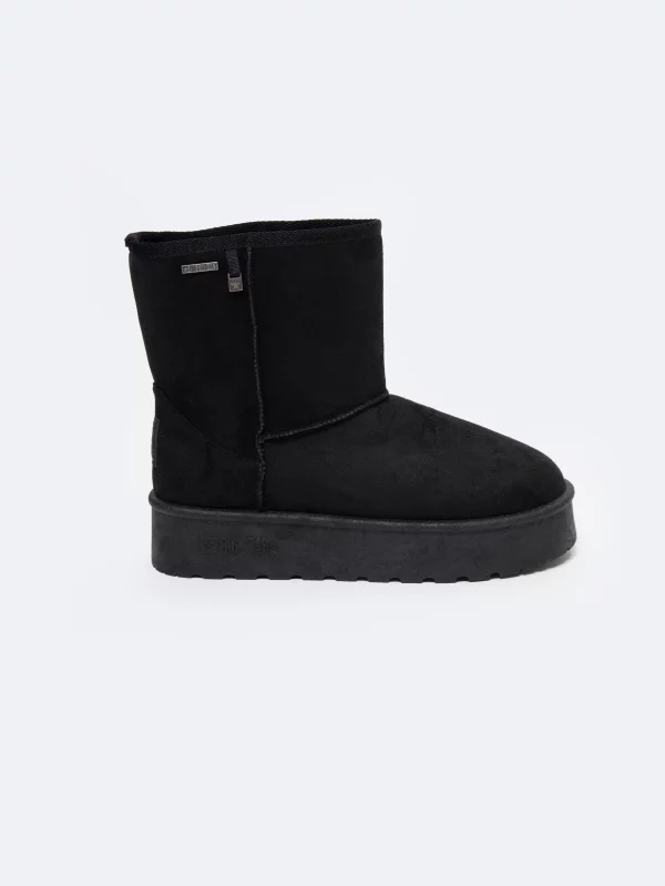 Śniegowce damskie na podwyższonej podeszwie wsuwane czarne OO274898 906