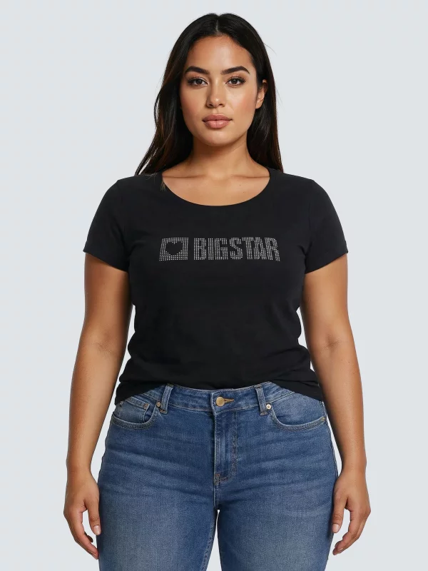 Koszulka damska z logo BIG STAR z cyrkonii czarna Avra 906