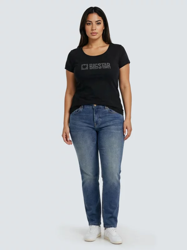 Koszulka damska z logo BIG STAR z cyrkonii czarna Avra 906