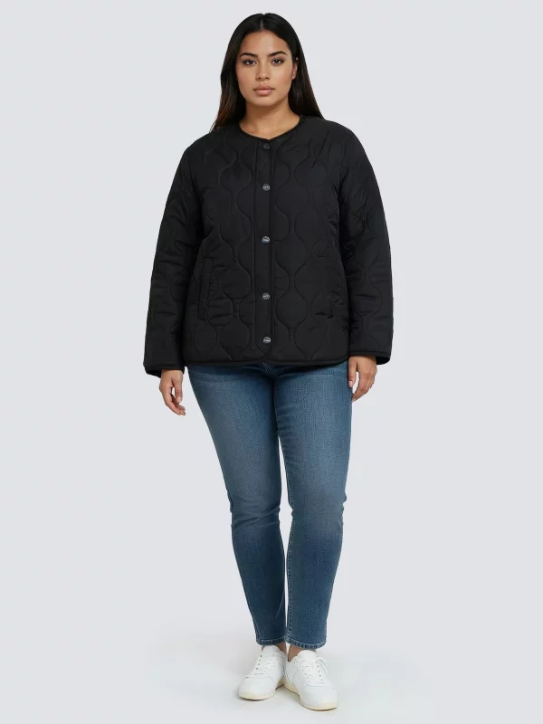 Kurtka damska z ozdobnym pikowaniem przejściowa czarna Charla 906