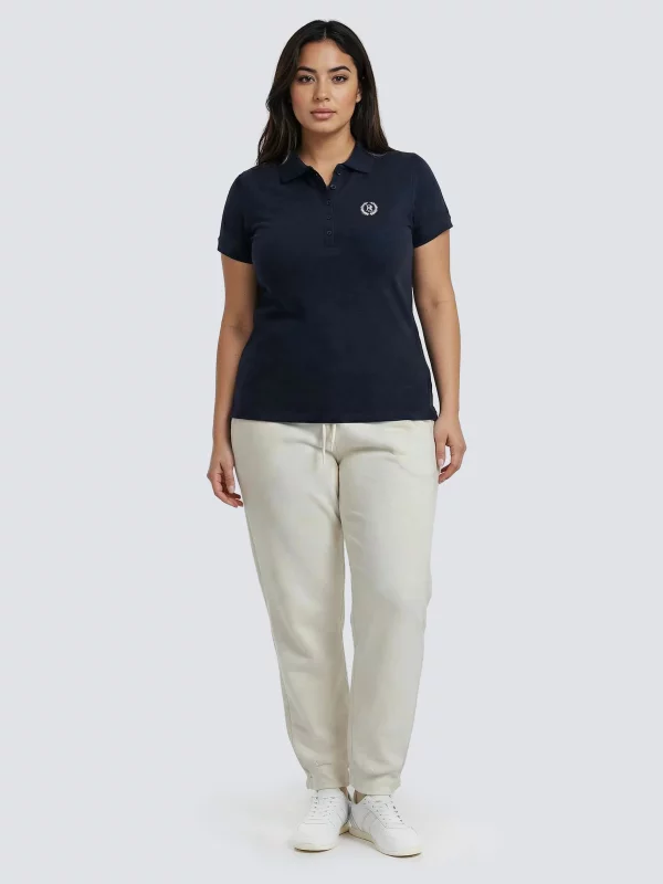 Koszulka damska polo slim w prążek granatowa Rella 403