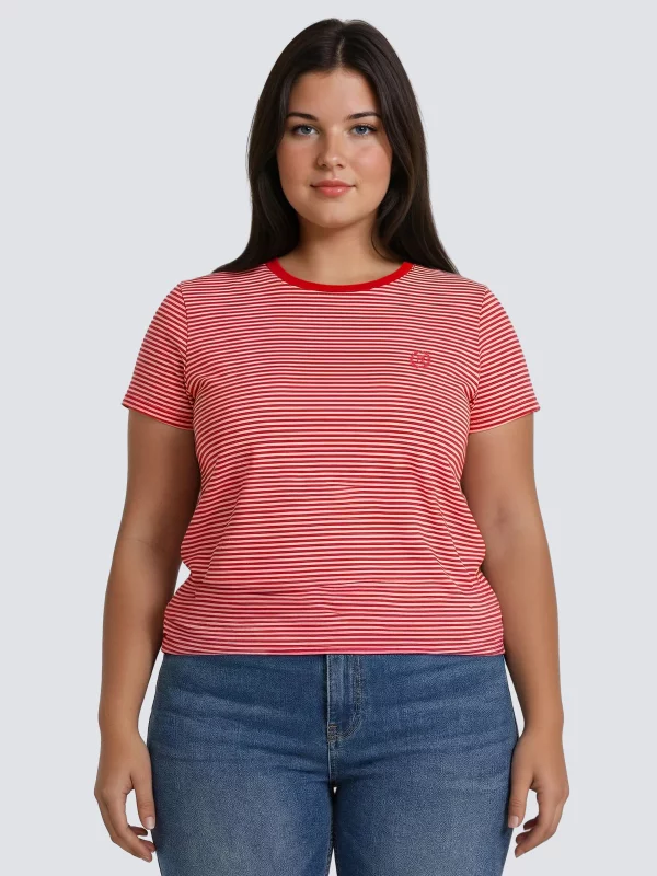 Koszulka damska w paski z haftem czerwona Zenaisa 603