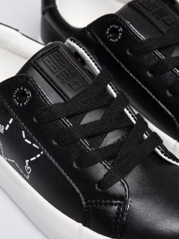 Trampki dziewczęce ze skóy ekologicznej czarne KK374223 906