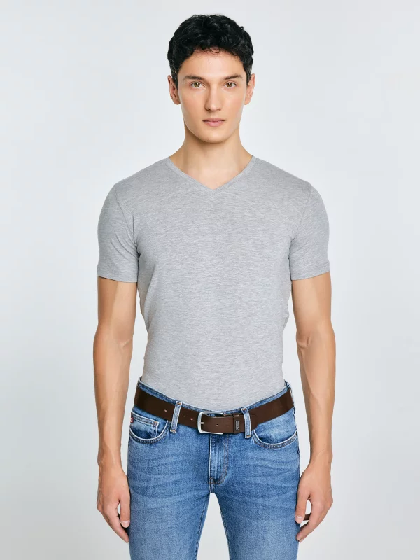 Koszulka męska slim v-neck z bawełny supima szara Supiclassicov 901