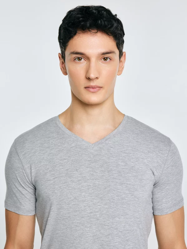 Koszulka męska slim v-neck z bawełny supima szara Supiclassicov 901