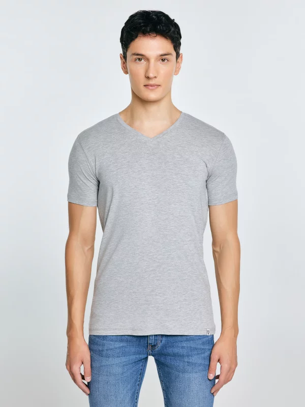 Koszulka męska slim v-neck z bawełny supima szara Supiclassicov 901