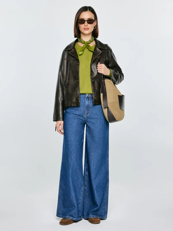 Kurtka damska ze skóry ekologicznej brązowa Sandrosa 804