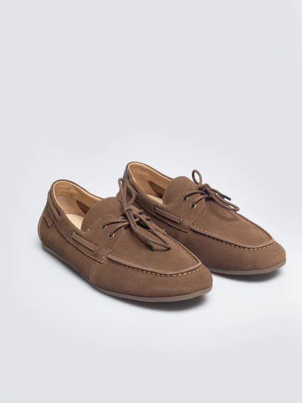 Mokasyny damskie ze skóry naturalnej zamszowej jasnobrązowe TT274202 802