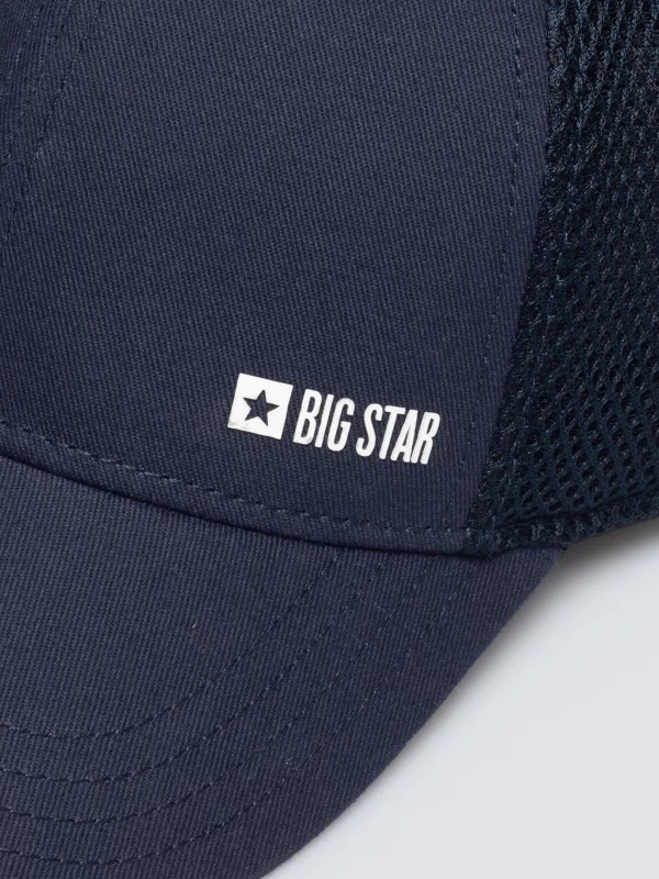 Czapka męska z daszkiem z kontrastowym logo granatowa Vintyg 403