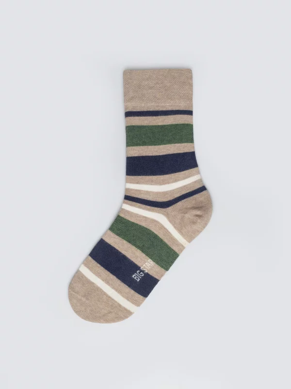 Skarpety męskie bawełniane w kolorowe paski beżowe Ismaelo 801