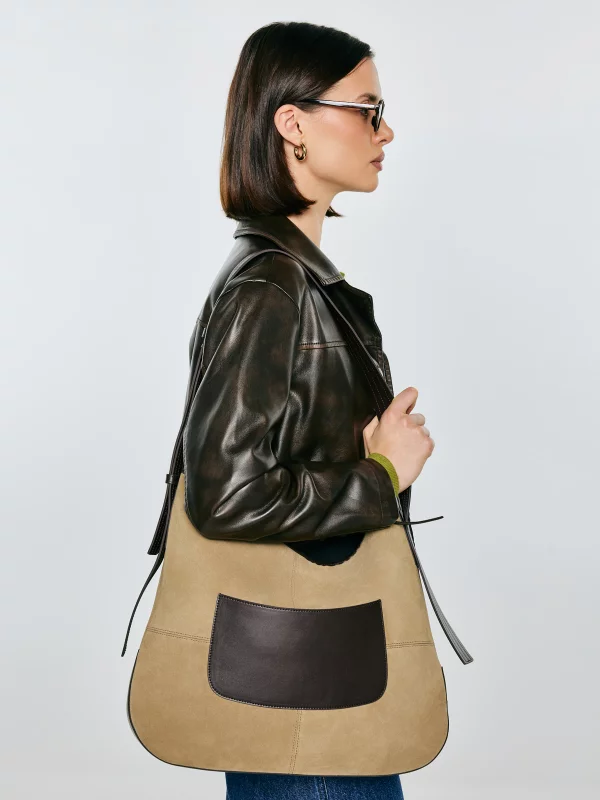 Torebka damska ze skóry naturalnej zamszowej beżowa Singaro 801