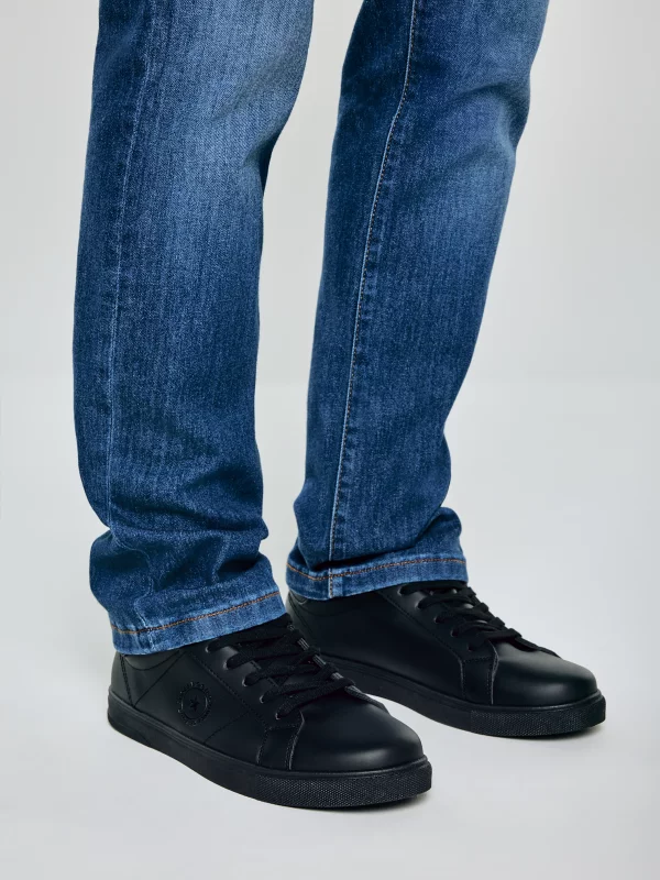 Sneakersy męskie ze skóry ekologicznej czarne  NN174281 906