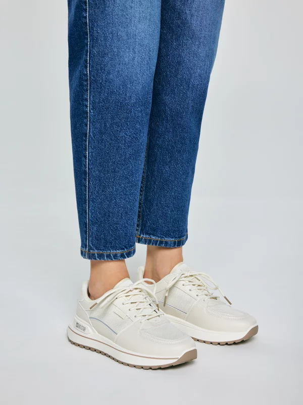 Sneakersy damskie ze skóry ekologicznej beżowe NN274A088 801