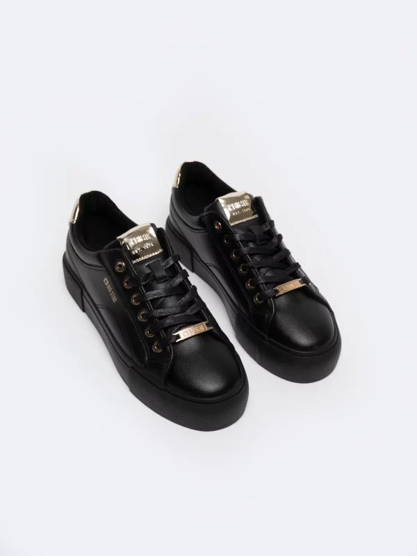 Sneakersy damskie ze skóry ekologicznej czarne NN274A850 906