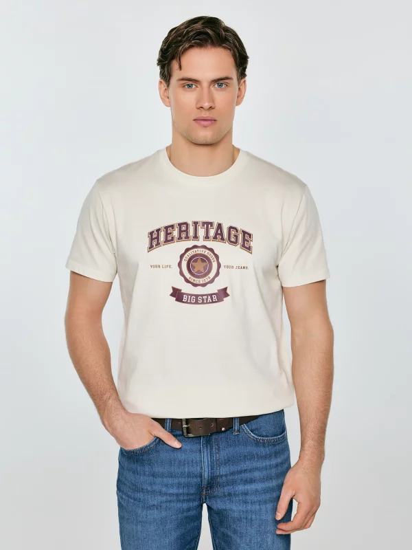 Koszulka męska z nadrukiem kremowa Feren 103