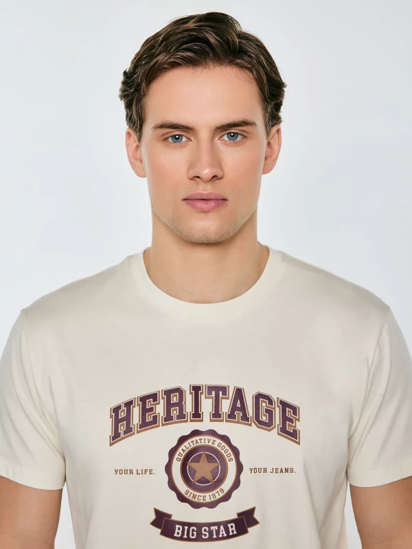 Koszulka męska z nadrukiem kremowa Feren 103