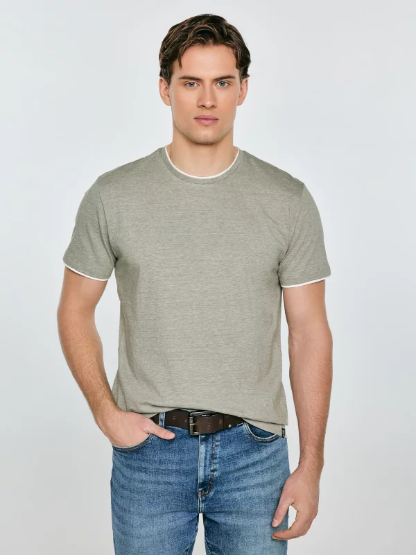 Koszulka męska w drobne paski khaki Fredriser 303