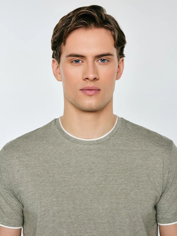 Koszulka męska w drobne paski khaki Fredriser 303