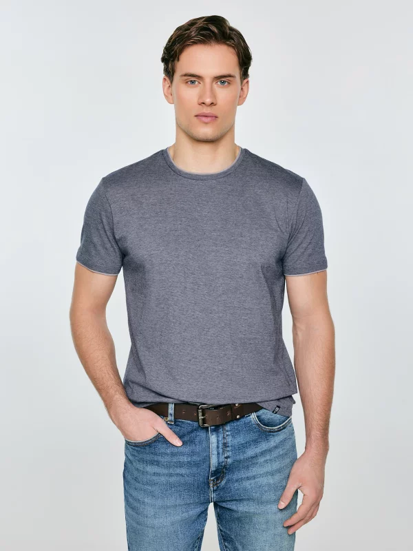 Koszulka męska w drobne paski granatowa Fredriser 403