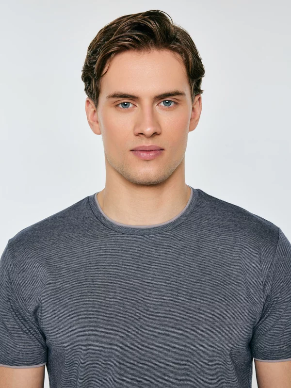 Koszulka męska w drobne paski granatowa Fredriser 403