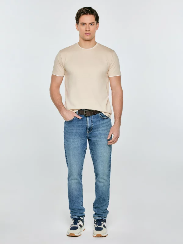 Koszulka męska w drobne paski beżowa Fredriser 801