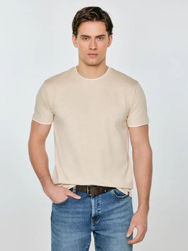 Koszulka męska w drobne paski beżowa Fredriser 801