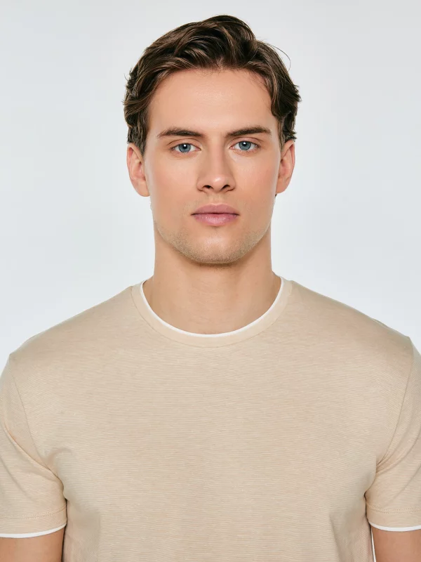 Koszulka męska w drobne paski beżowa Fredriser 801