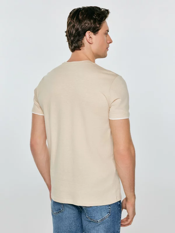 Koszulka męska w drobne paski beżowa Fredriser 801