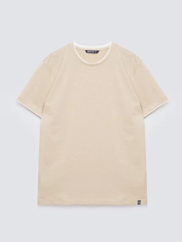 Koszulka męska w drobne paski beżowa Fredriser 801