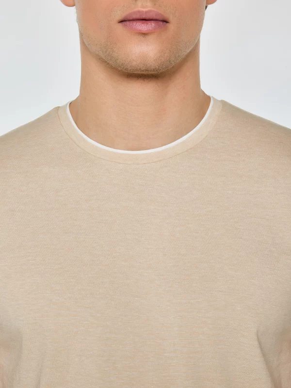 Koszulka męska w drobne paski beżowa Fredriser 801