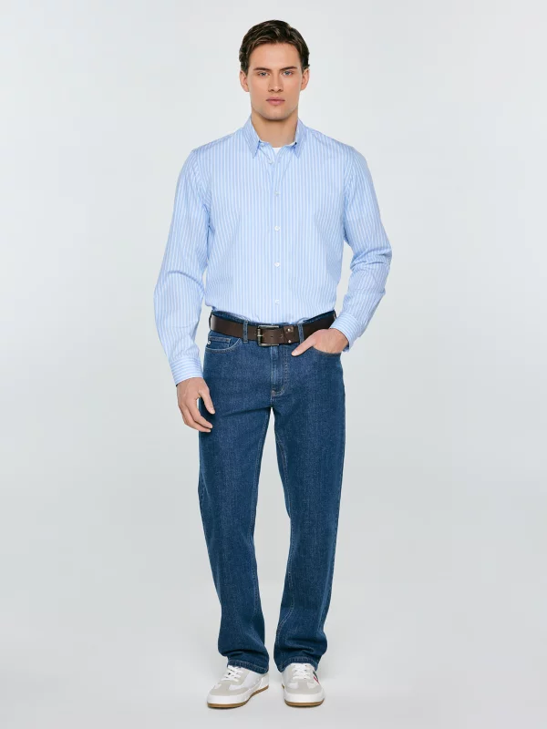 Koszula męska w prążek błękitna Gibinor 400