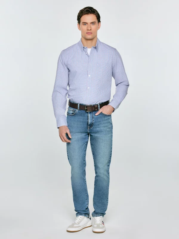 Koszula męska w drobną kratę niebieska Gubinertos 401