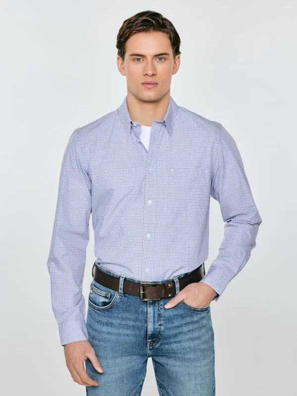 Koszula męska w drobną kratę niebieska Gubinertos 401