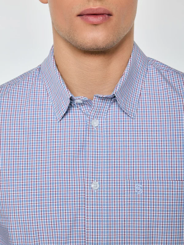 Koszula męska w drobną kratę niebieska Gubinertos 401