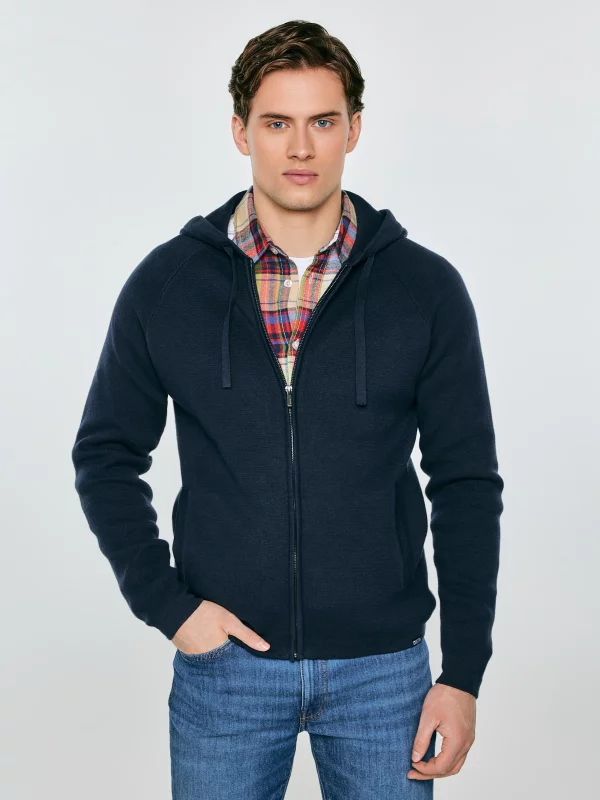 Sweter męski rozpinany z kapturem granatowy Hoodian 403